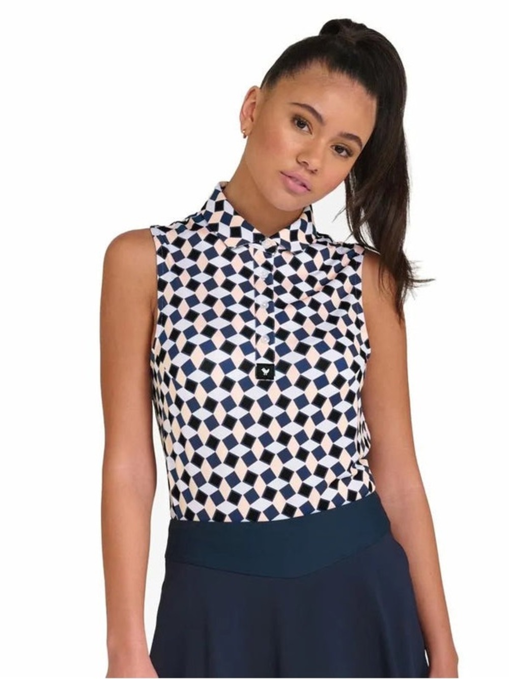 Bad Birdie Navy & White Geometric Sleeveless Polo Tank